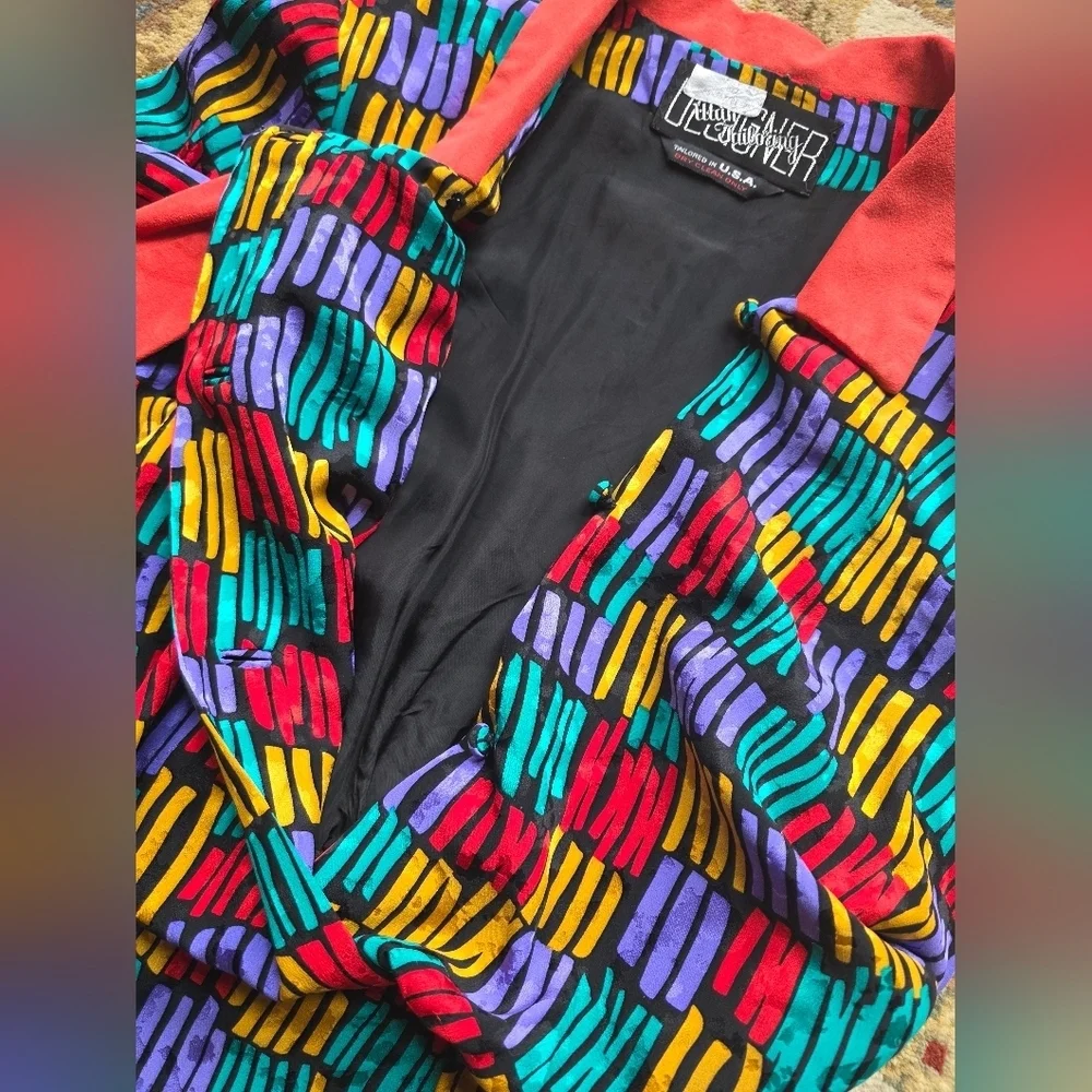 Vintage 70's Utah Tailoring Women's Colorblock Neck Bow Silk Designer Dress S - Picture 7 of 9